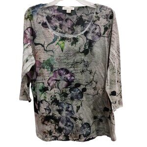 Coldwater Creek Womens Wearable Art Top Size 1X Floral Novelty Scoop Neck